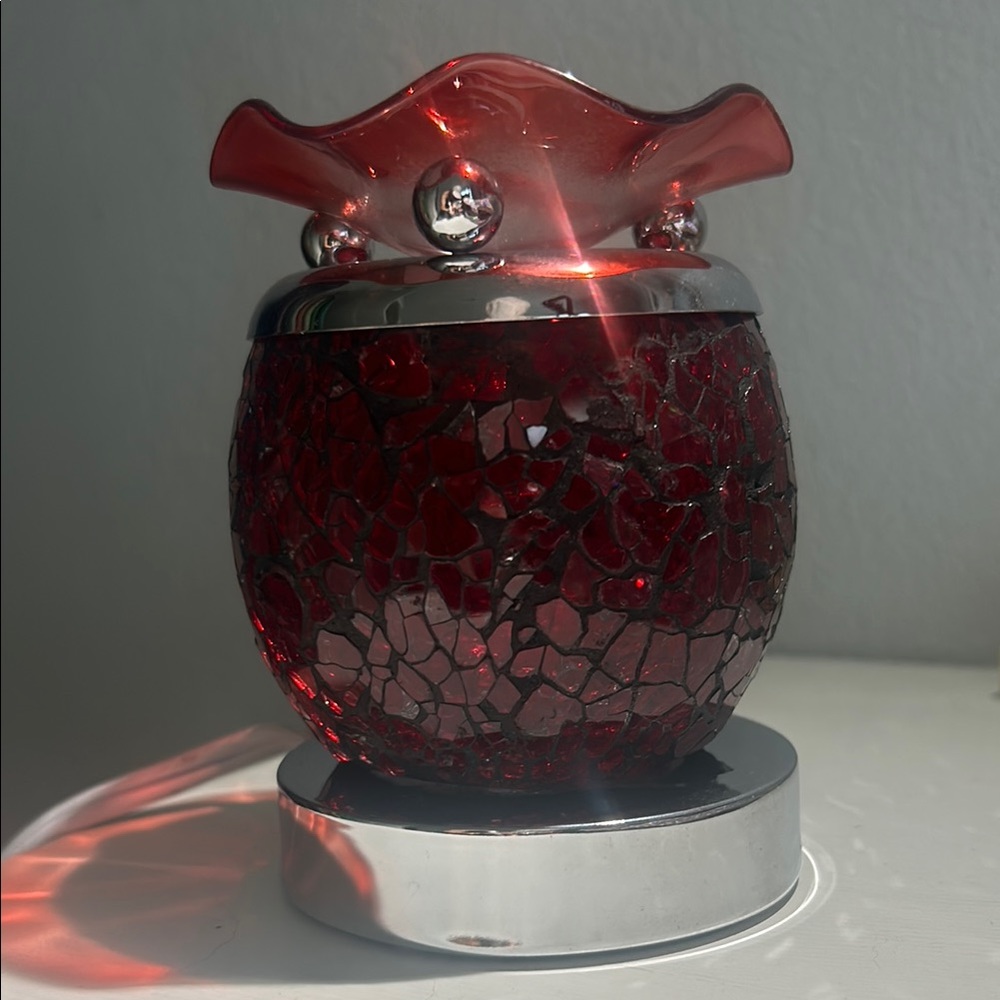 Red and Silver Crackled Glass Art Vase